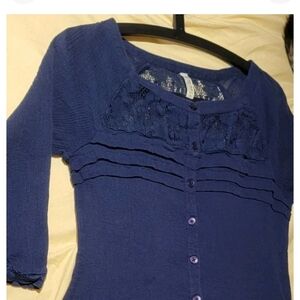 Free People Blue Lace Button-Up Dress
